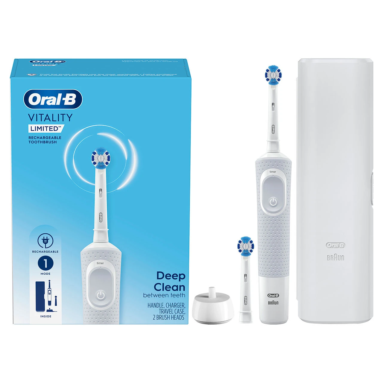 Oral B Oral-B Vitality Limited Rechargeable Electric Toothbrush, White 1 Oral B Oral-B Vitality Limited Rechargeable Electric Toothbrush, White