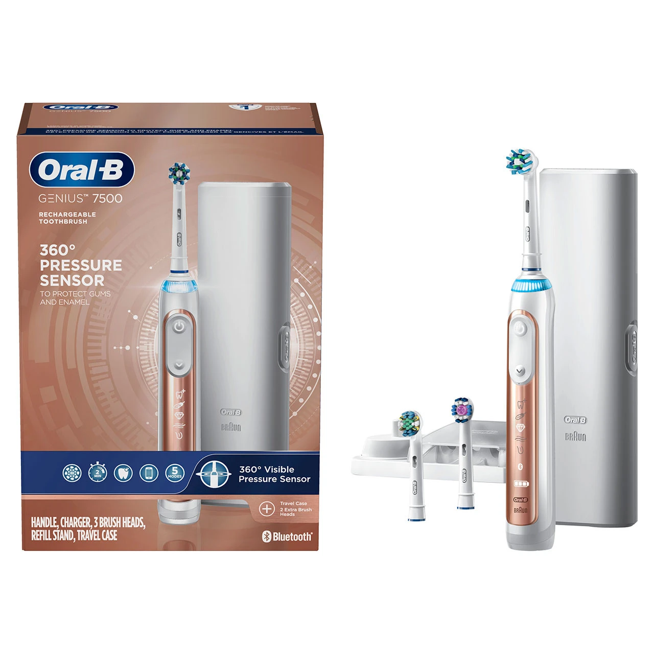 Oral B Genius 7500 Rechargeable Electric Toothbrush, Rose Gold 1 Oral B Genius 7500 Rechargeable Electric Toothbrush, Rose Gold